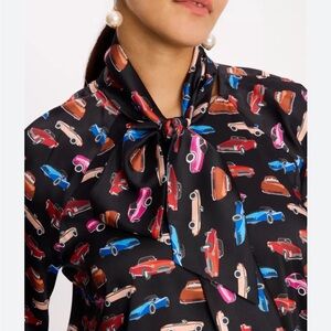 Kate Spade Tie-Neck Car Print Blouse NWT